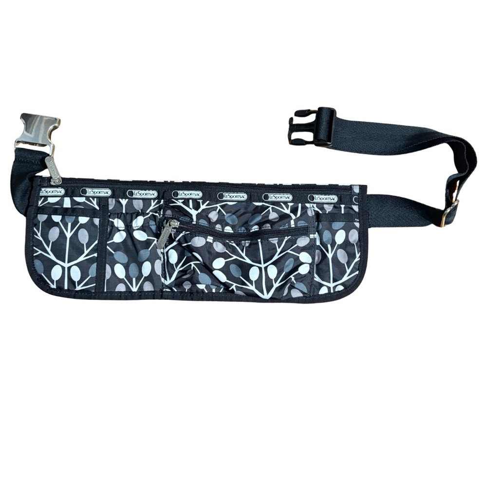 LeSportsac Waist Bag Black Gray Botanical Print Nylon Travel Organizer